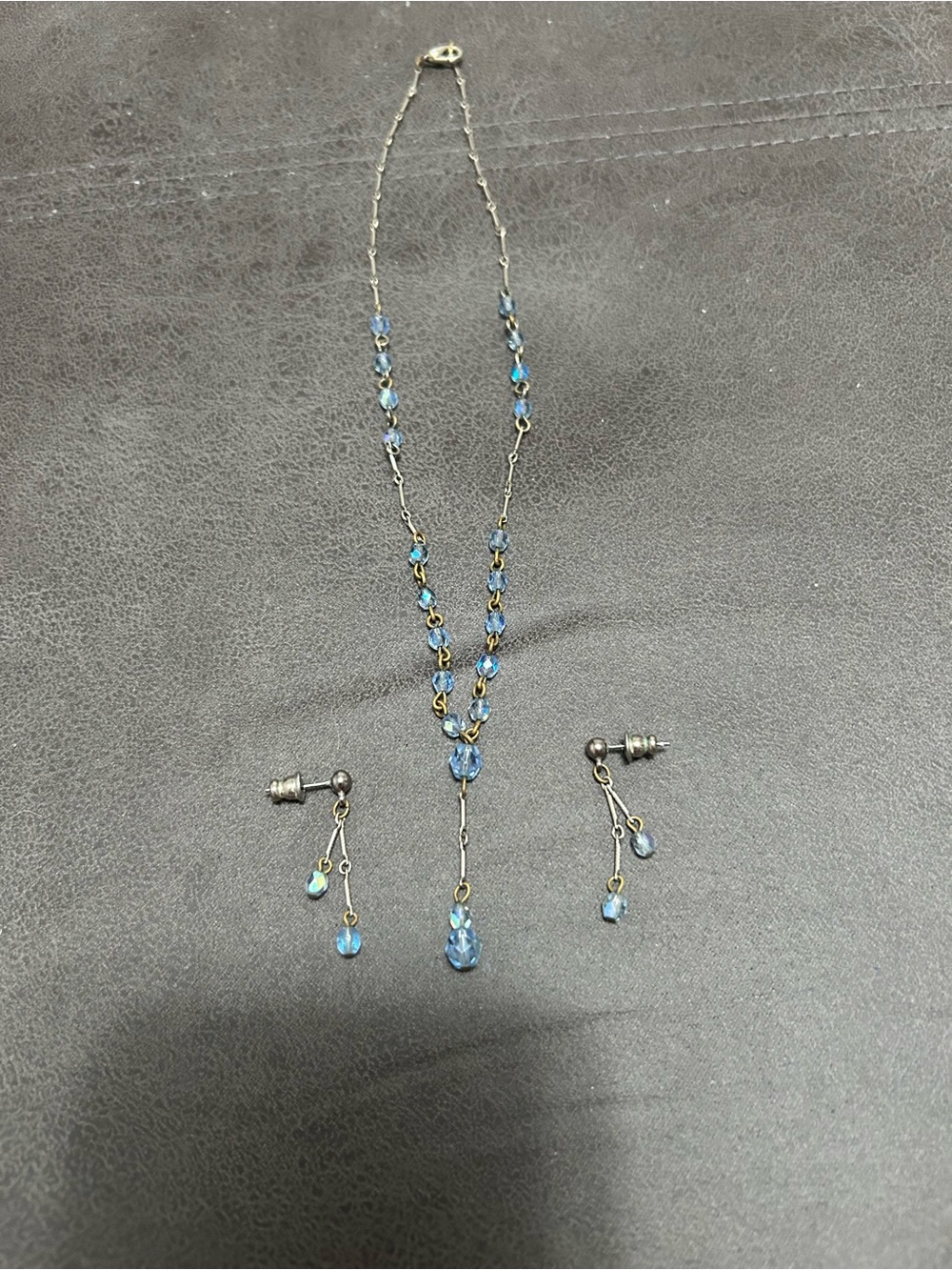 Blue Crystal Drop Necklace and Earrings Set - Women Jewelry